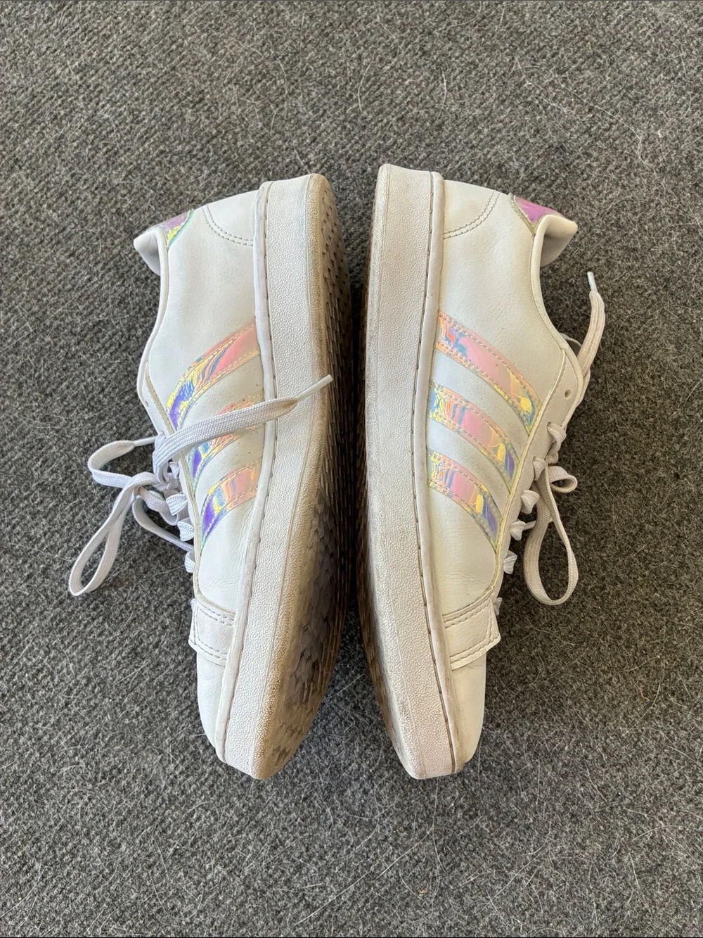 adidas Women’s White Sneakers with Iridescent Stripes